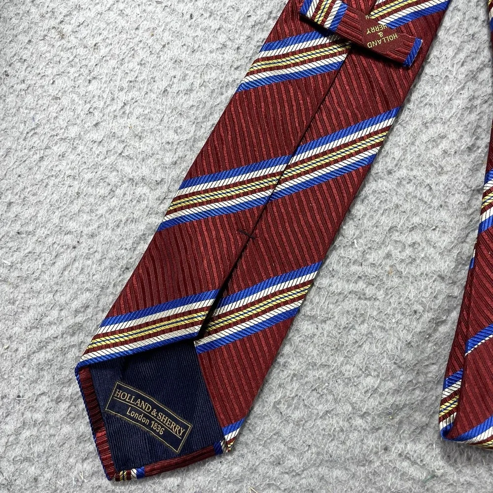 Holland & Sherry Tie Mens One Size Red Striped Classic Pointed‎ Silk Necktie